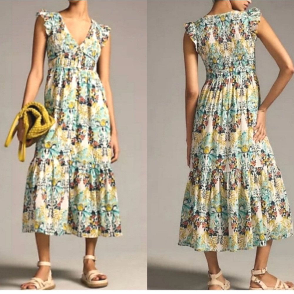 Anthropologie Peregrine Dress worn once- Small- midi, cotton, stretch back